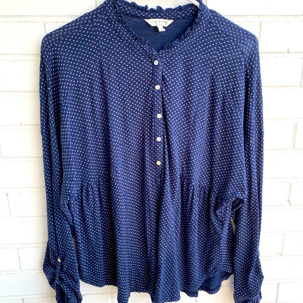 Lucky Brand Ruffle Collar Peasant Peplum Top